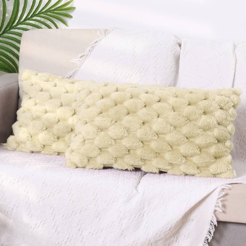 2 Pack Soft Throw Pillow Covers Decorative Fuzzy Plush Cushion Covers - Beige - 12 x 20 Inch