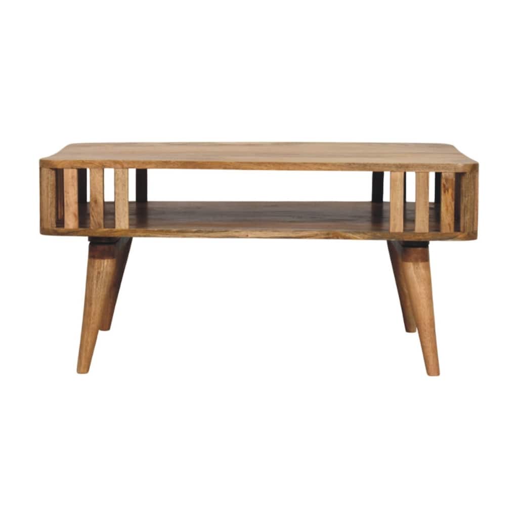 Artisan Furniture Solid Wood Slatted Oak-ish Coffee Table, Brown with storage - N/A