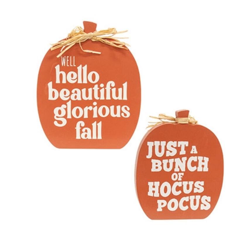 Hello Beautiful Hocus Pocus 2-Sided Wooden Pumpkin Sitter - 5.75" x 0.75" x 7" - White-Orange