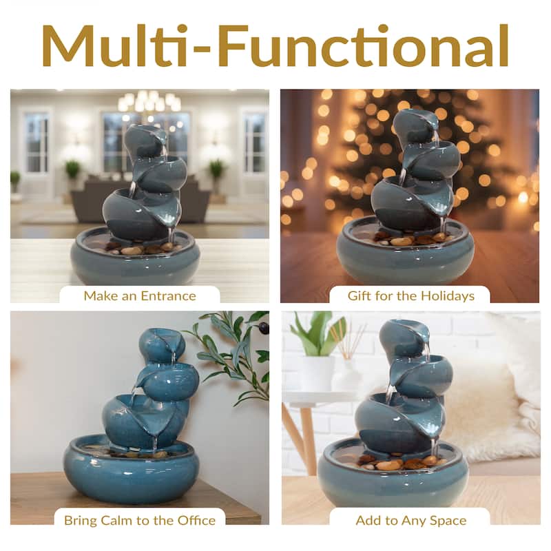Sunnydaze Tiered Vessels Indoor Ceramic Tabletop Water Fountain - 10-Inch