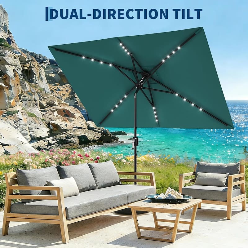 10' x 6.5' Solar Patio Umbrella with Crank and Push Button Tilt for Garden, Deck, Lawn, Pool with Lights (No Base)