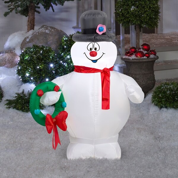 Gemmy Christmas Airblown Inflatable Frosty Holding Wreath WB, 3.5 ft ...