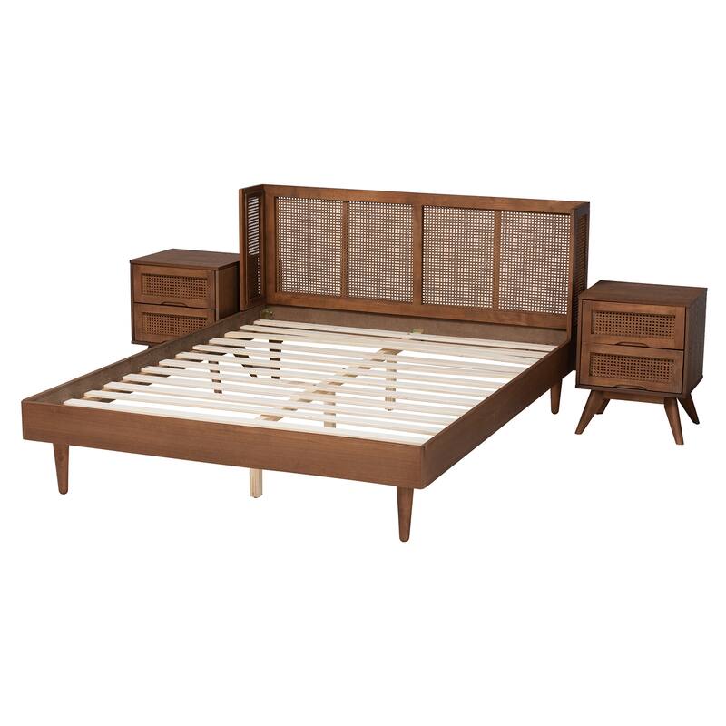 Twin Size Platform Bed Frame - Gothic Glamour Mid-Century Modern Design - Ash Walnut Finish - Easy Assembly