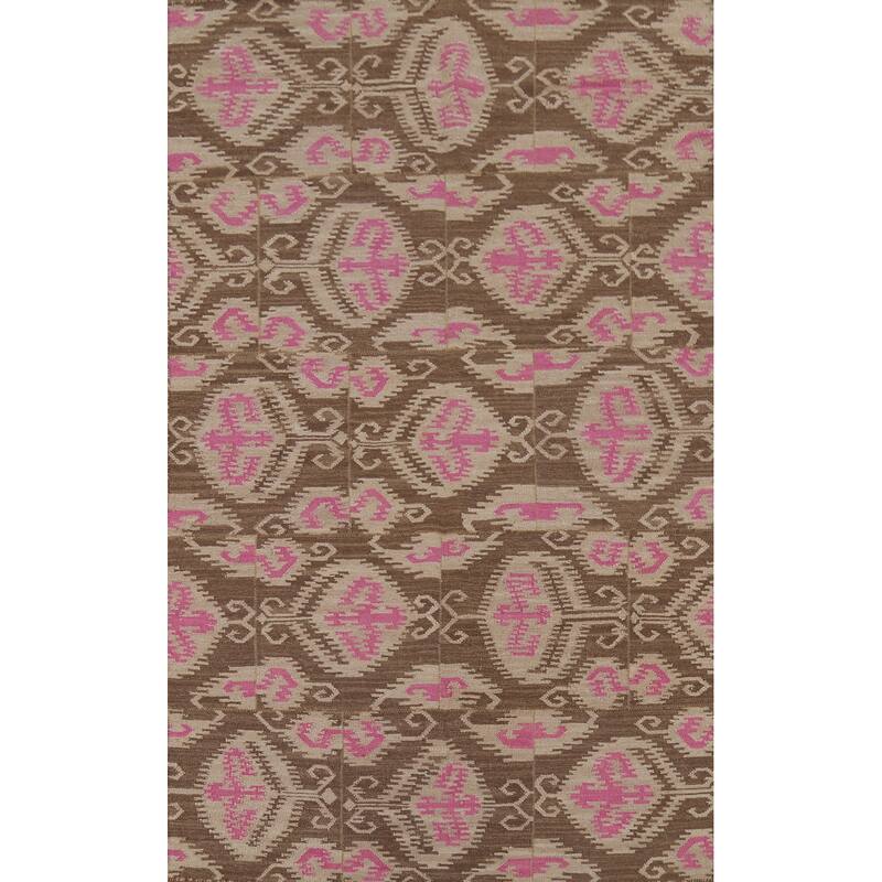 Flat Weave Pile Kilim Oriental Area Rug Hand-Knotted Wool Carpet - 4'10"x 7'10"