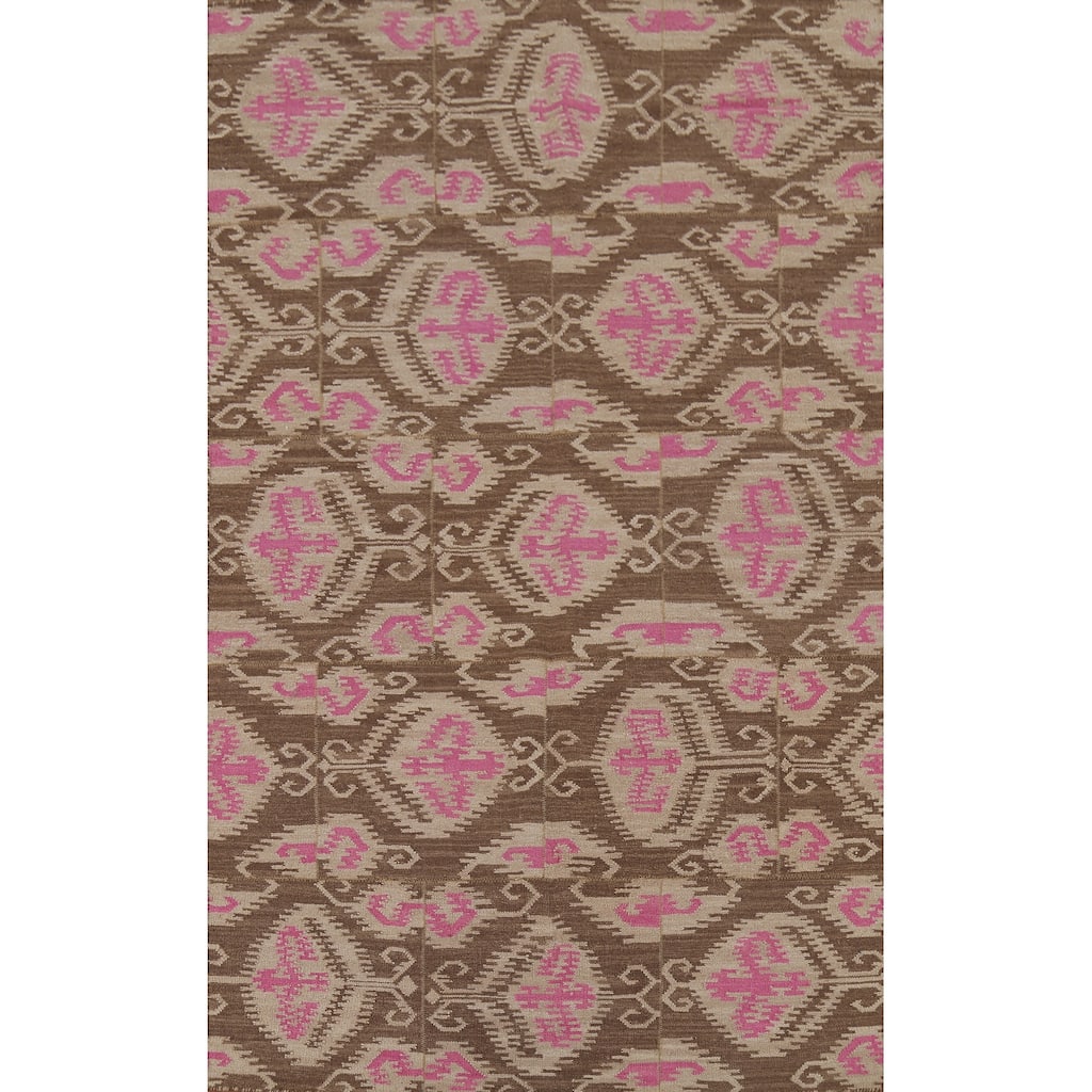 Flat Weave Pile Kilim Oriental Area Rug Hand-Knotted Wool Carpet - 4'10"x 7'10"