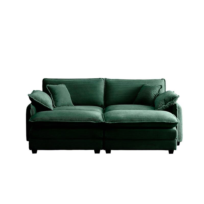 4-Piece Corduroy Modular Sleeper Sectional Sofa with 2 Ottomans & 4 Pillows