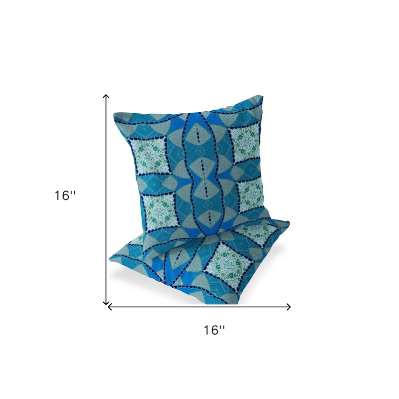 HomeRoots Set of Two 16" X 16" Blue and Green Blown Seam Eclectic Indoor Outdoor Throw Pillow - 16.00' X '16.00' X '5.00