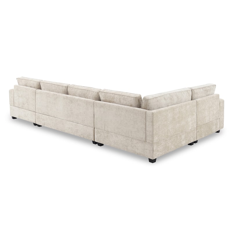 Roomfitters 119" U Shaped Sectional Sofa, 6 Seat Chenille Corner Couch with Deep Wide Seat and Chaise Lounge