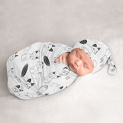Woodland Fox Boy or Girl Baby Cocoon and Beanie Hat Sleep Sack - 2pc Set - Black and White Forest Animal Gender Neutral Unisex