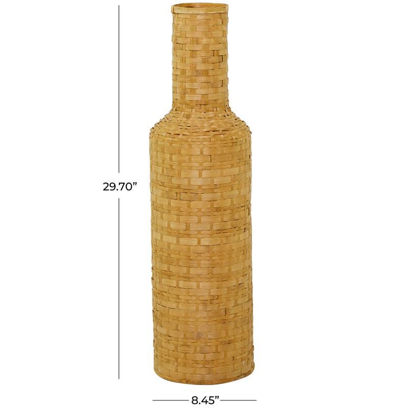 Intricately Woven Tall Bamboo Wood Floor Vase - White or Brown