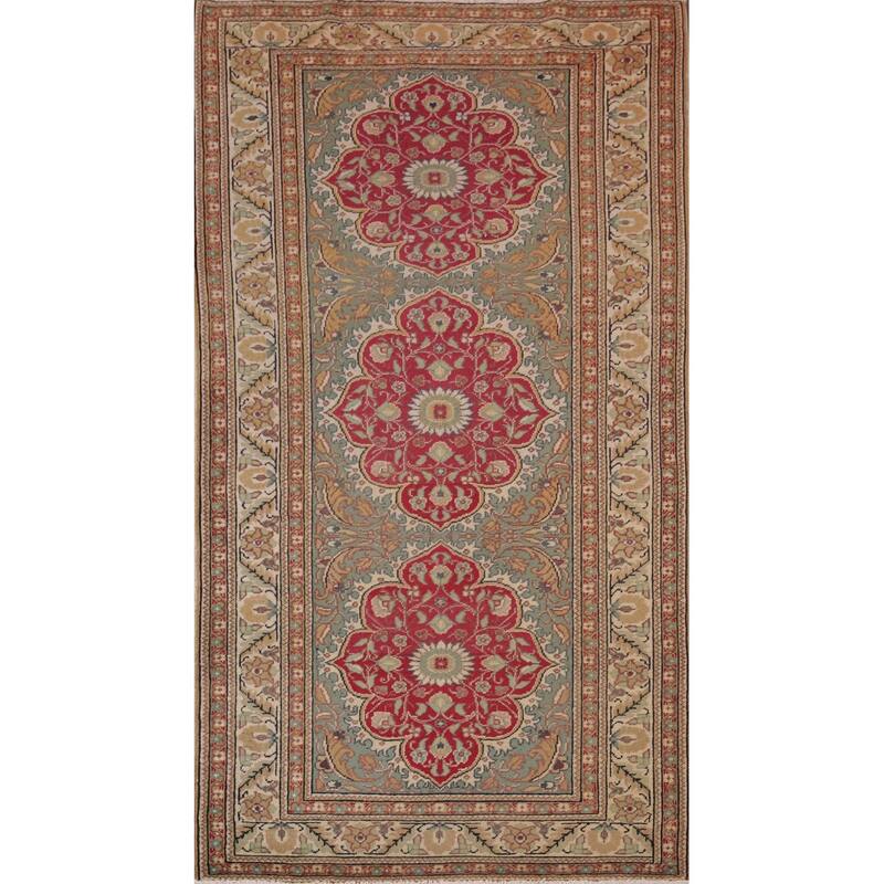 Green Anatolian Turkish Accent Rug Hand-Knotted Wool Carpet - 3'3" X 6'0"