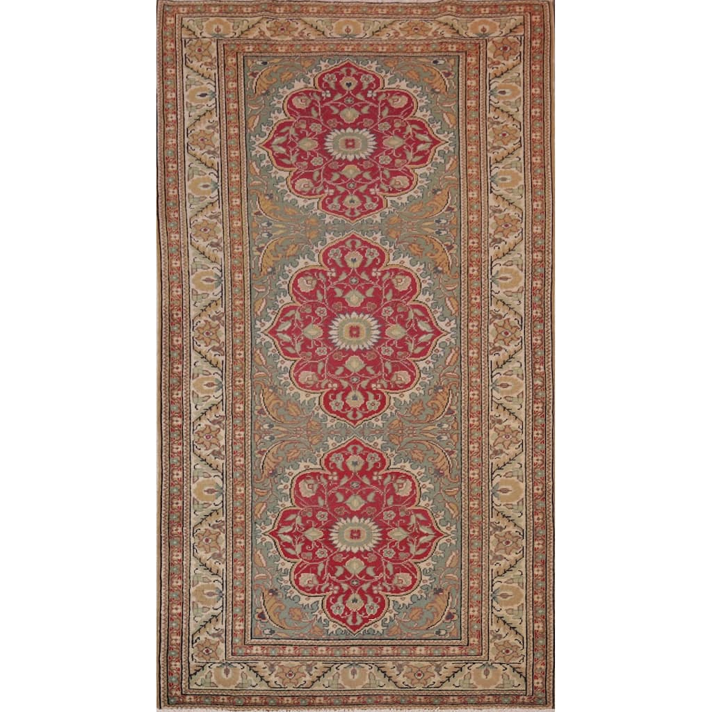 Green Anatolian Turkish Accent Rug Hand-Knotted Wool Carpet - 3'3" X 6'0"