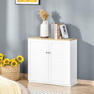 Versatile Sideboard Buffet Kitchen Cabinet with Double Louvered Doors and Ample Storage Space, for Living Dining Room, Hallway