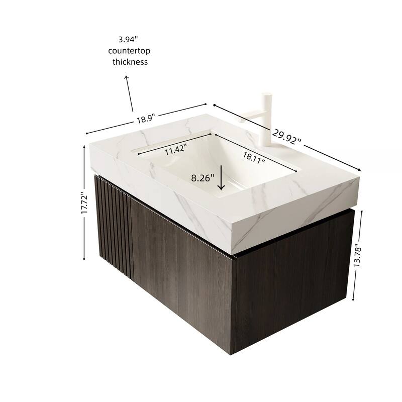 Floating Bathroom Vanity with Sintered Stone Top and Undermount Ceramic Basin