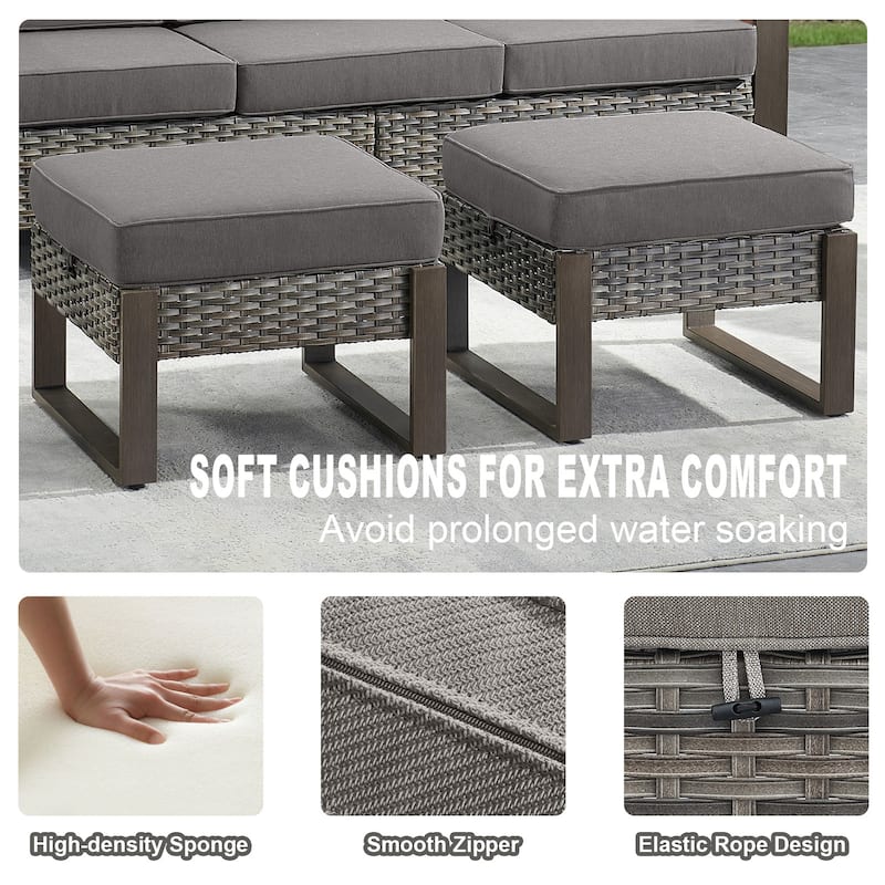 Gymojoy 7 Pieces Patio Sofa with Rattan Swivel Rocking Chair Ottomans Outdoor Conversation Set