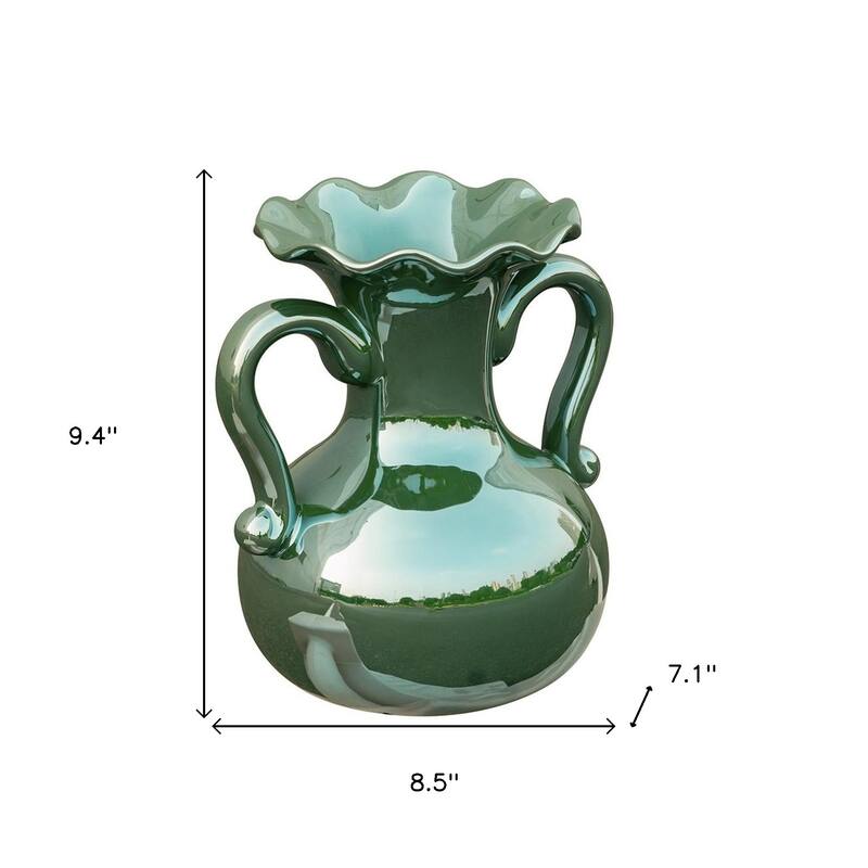 9" Hunter Green Amphora Ceramic Table Vase - 8.50