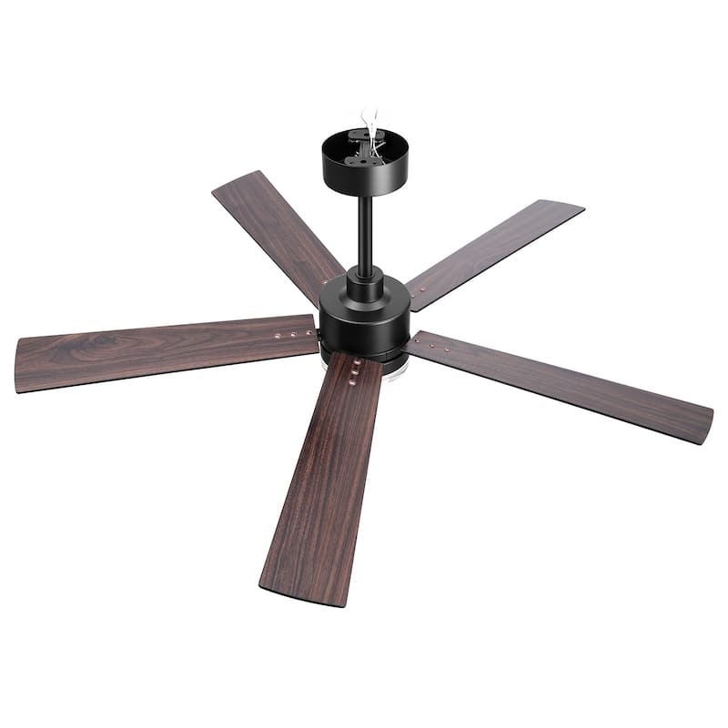 52" Modern Black Reversible 5-Blade Clear Acrylic Lens Ceiling Fan with Light and Remote