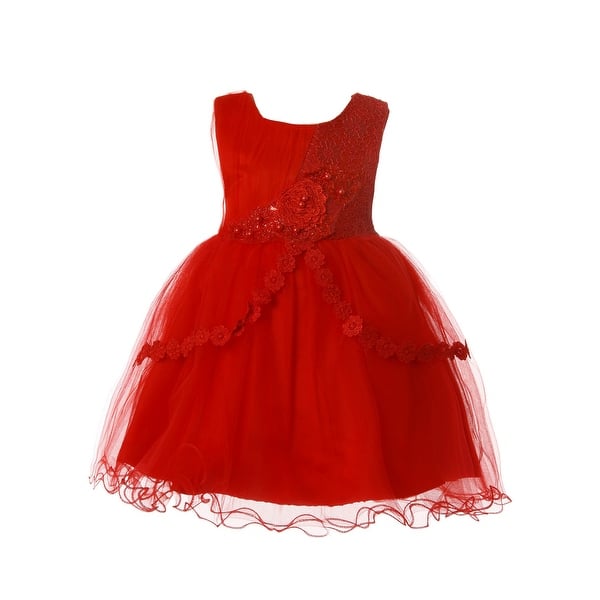 Shop Rain Kids Baby Girls Red Pleated Tulle Floral Christmas Dress Overstock 30076901