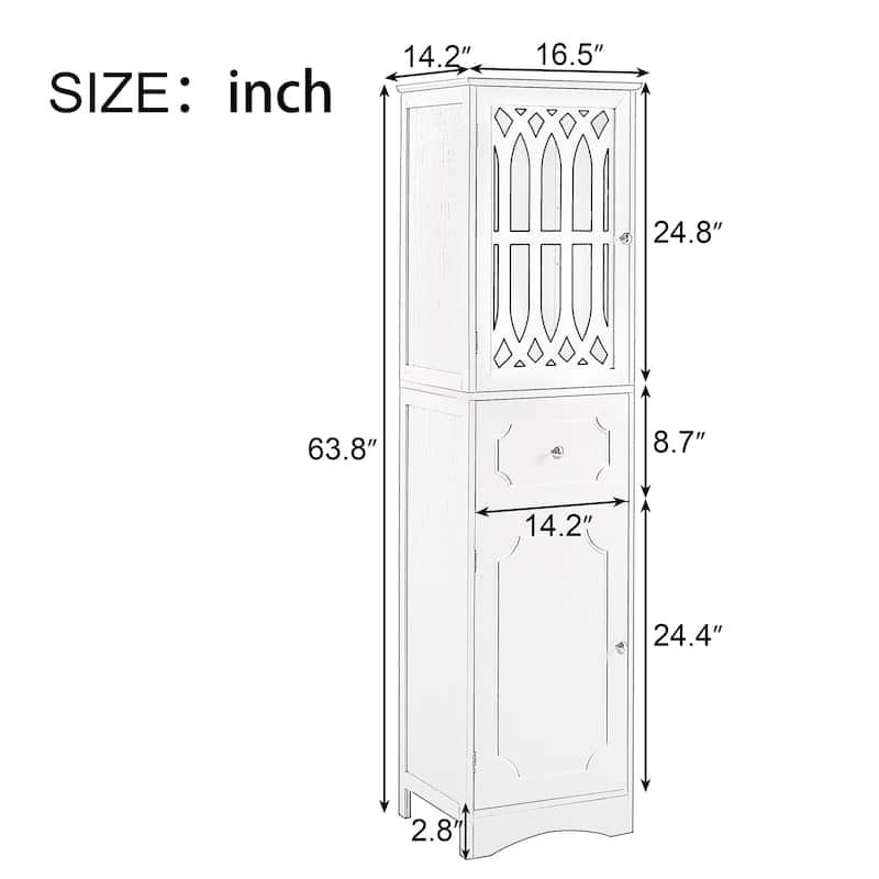 64" Wood 2-door Bathroom Cabinet with Adjustable Shelves