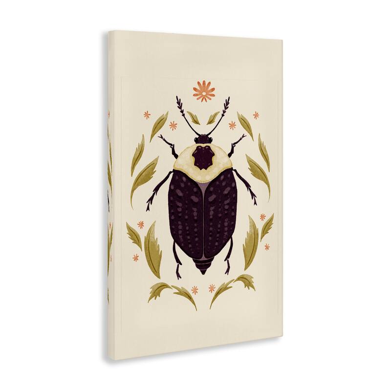 Stupell Black Beetle with Leaves Canvas Wall Art Design By Hannah Moren