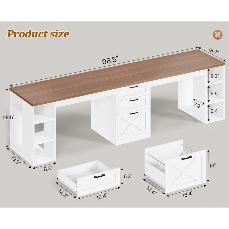 96.5" Computer Desk 3 Drawers Home Office Desk 8 Open Shelves
