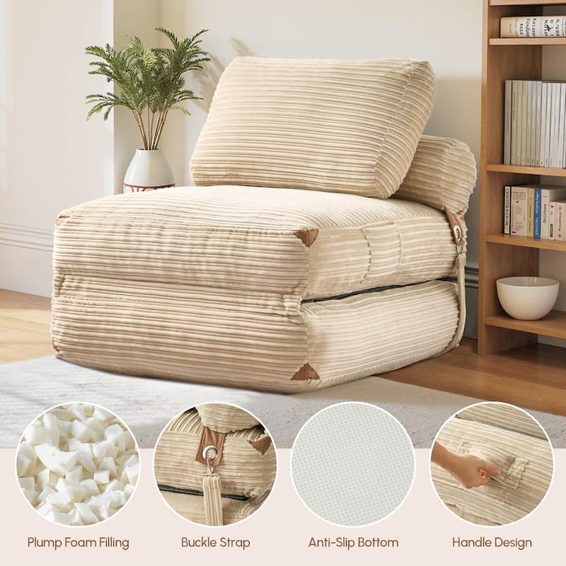 XIZZI Convertible Corduroy Floor Chair Folding Sofa Bed