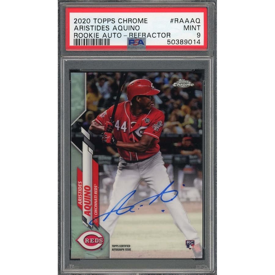 Aristides Aquino 2020 Topps Chrome Rookie Autographs Refractor Baseball Card RC #RAAAQ Graded PSA 9 MINT /499 - 8'6" x 11'6"