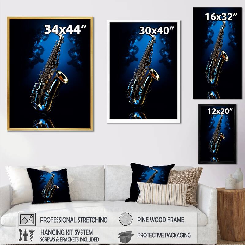Designart "Saxophone Midnight Blue II" Music Wall Art