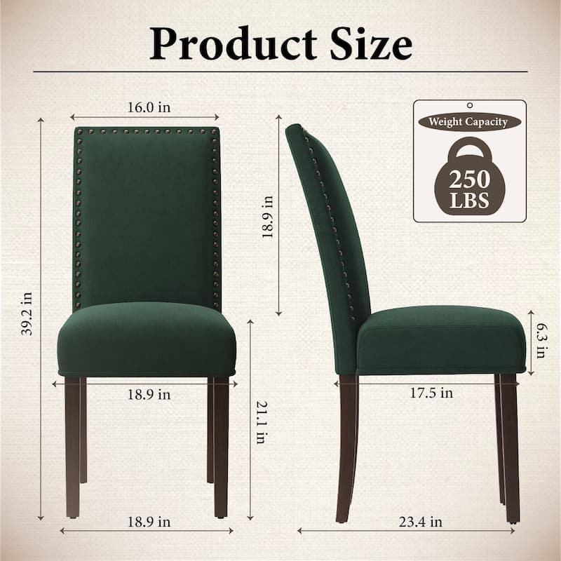 Dining Chairs Upholstered Velvet Nailhead Trim Wood Legs High Back