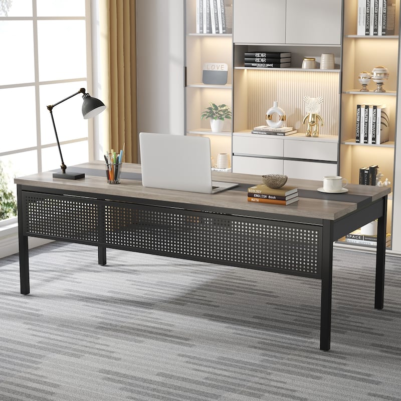 71 Inch Executive Desk with Mobile File Cabinet, L-Shaped Desk with Drawers & Shelves, Large Computer Desk for Home Office