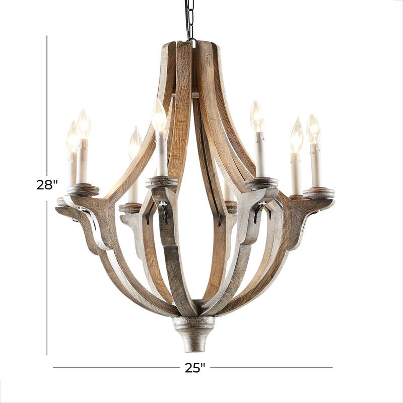 Wood Caged Style 8 Light Chandelier with Link Style Chain - Brown - Roche River Decor