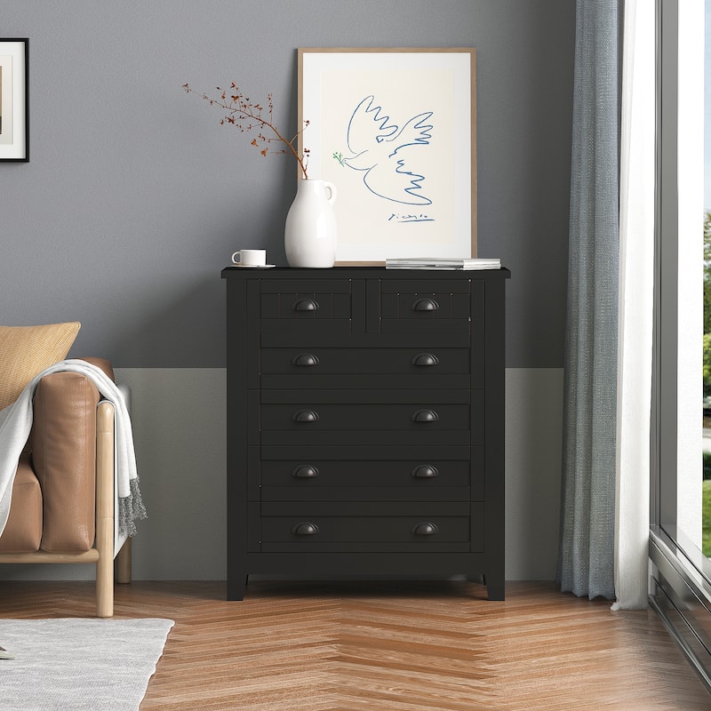 Modern Black Storage Solid Wood Retro Shell Handle Side Cabinet