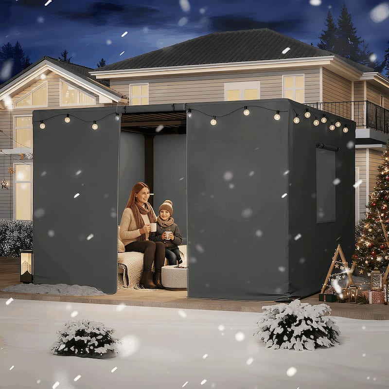 EROMMY Waterproof Pergola Winter Cover with Sidewalls, Mesh Windows and Roll-Up Door, All-Season Weather Enclosure