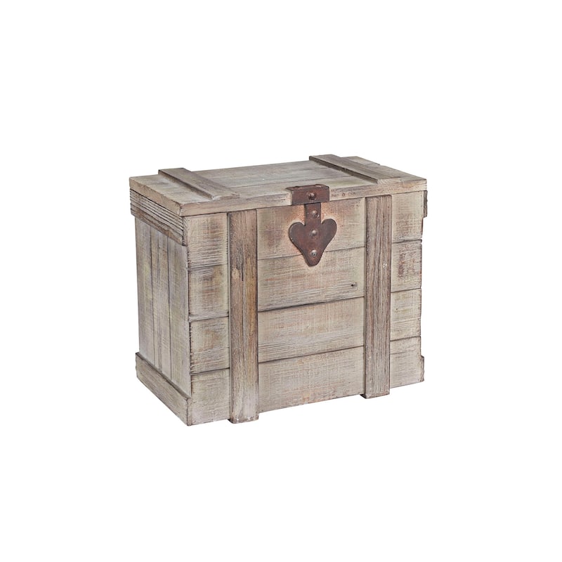 Household Essentials Antiqued Decorative Trunk with Hinge and Lid - 11.0"L x 19.0"W x 15.8"H - Tan
