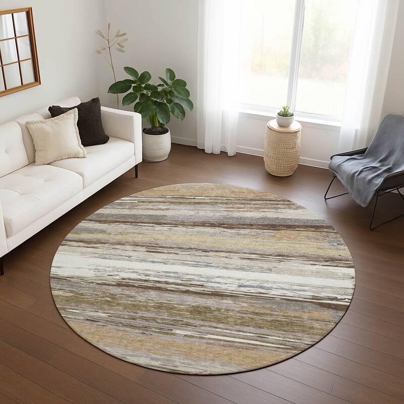 Machine Washable Indoor/ Outdoor Abstract Stripes Chantille Rug