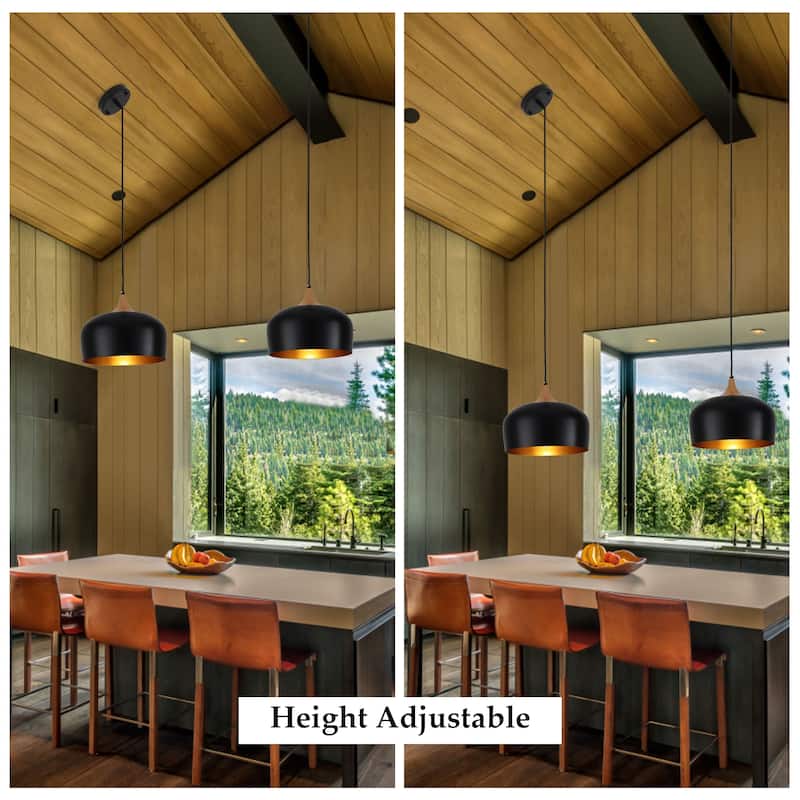 1-Light Modern Farmhouse Wood Bowl Pendant Light for Kitchen Island, Modern Semi Flush Mount Chandelier for Dining Living Room