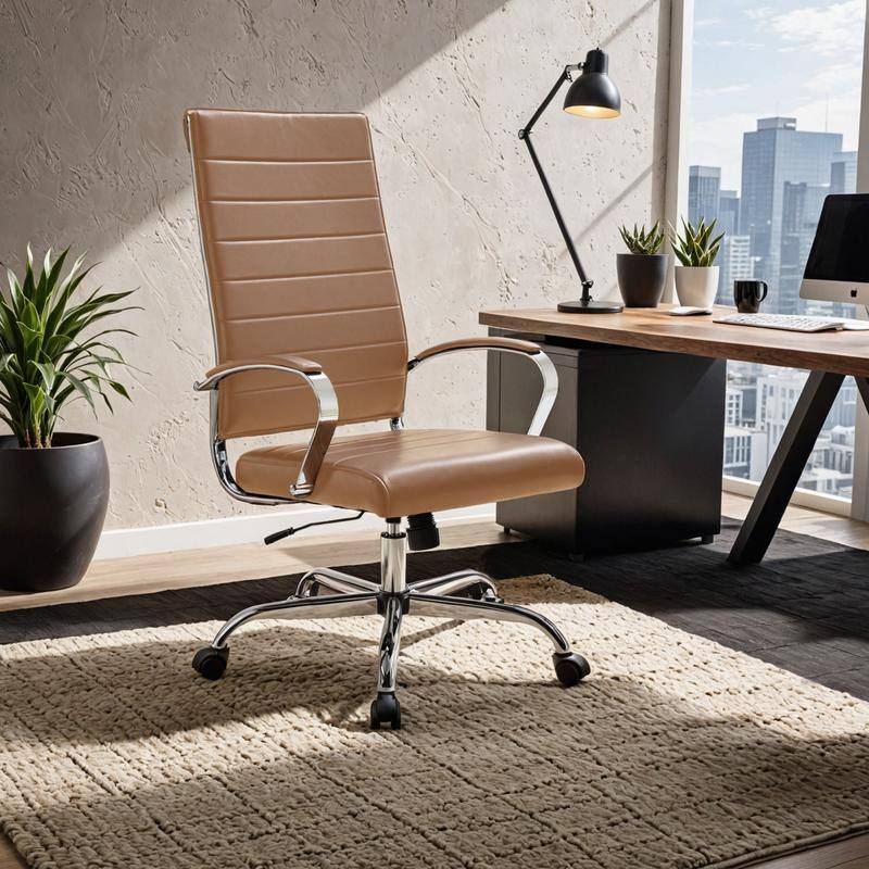 Benmar Leather Executive Office Chair with Chrome Frame, Adjustable Height, Tilt Lock, 360° Swivel, and Smooth Rolling Casters
