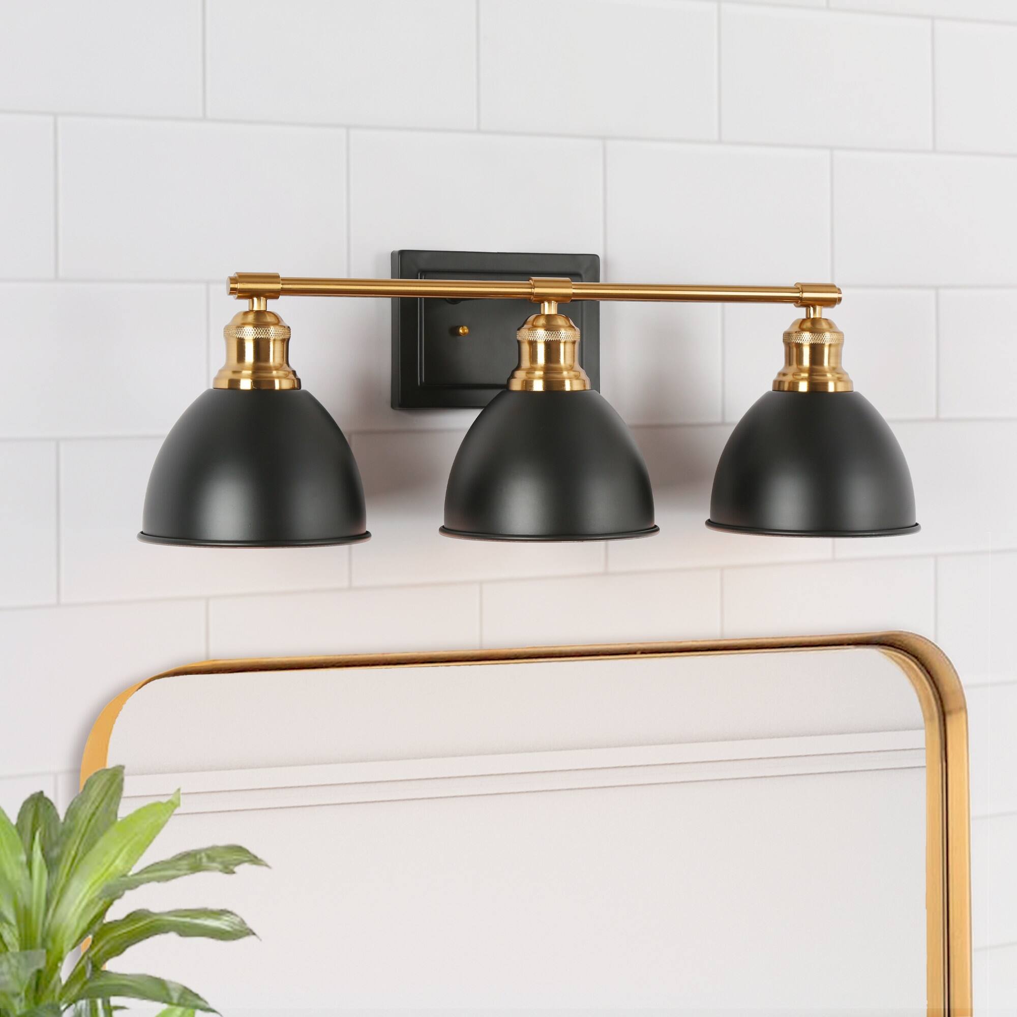 Tetty Modern Industrial Black Gold Bathroom Vanity Light 3-Light Metal ...