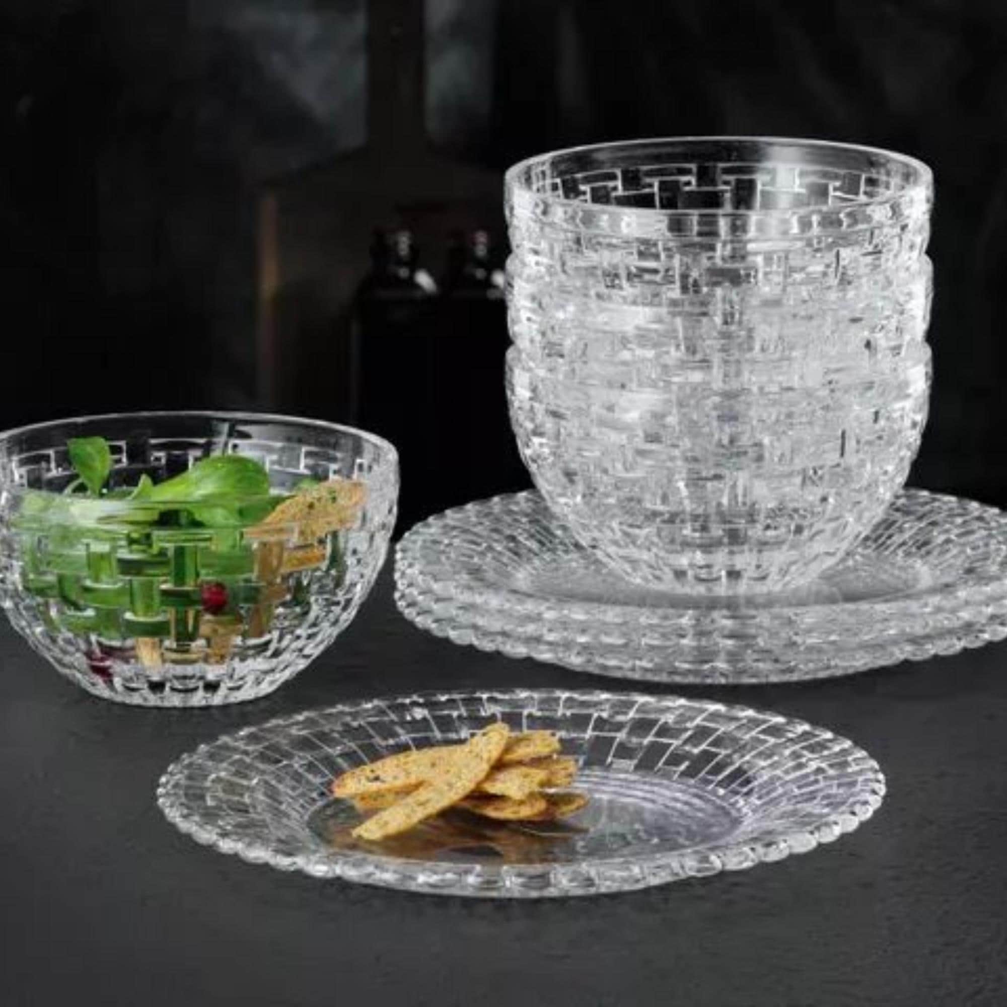 Nachtmann Set of 2 Bossa Nova Round Crystal Bowls - 6 Inch - Bed