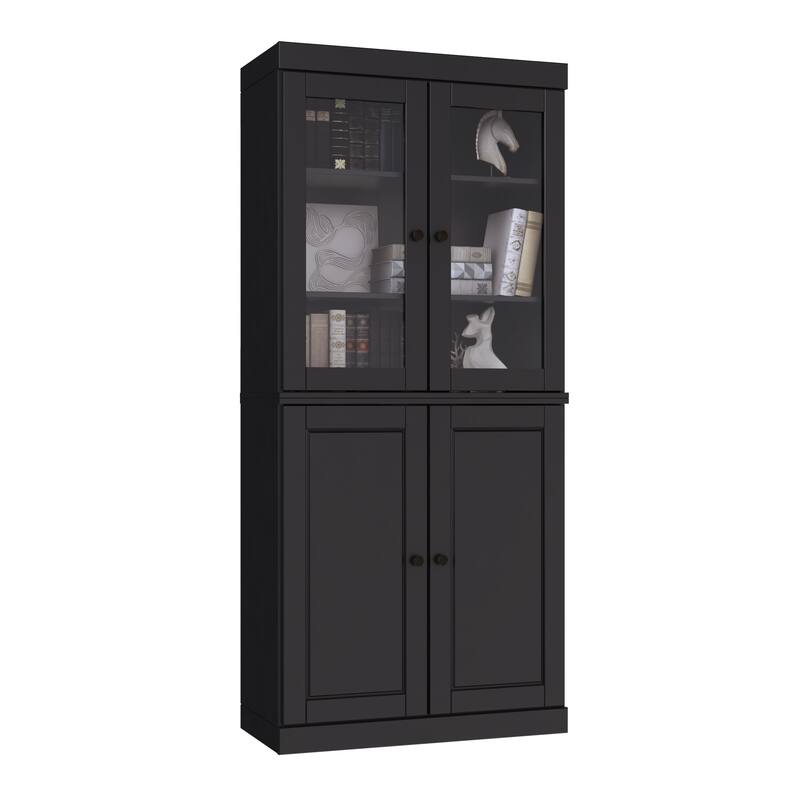 Palace Imports Solid Wood 6-Shelf Bookcase, Raised Panel Clear Glass Doors, Adjustable Shelves