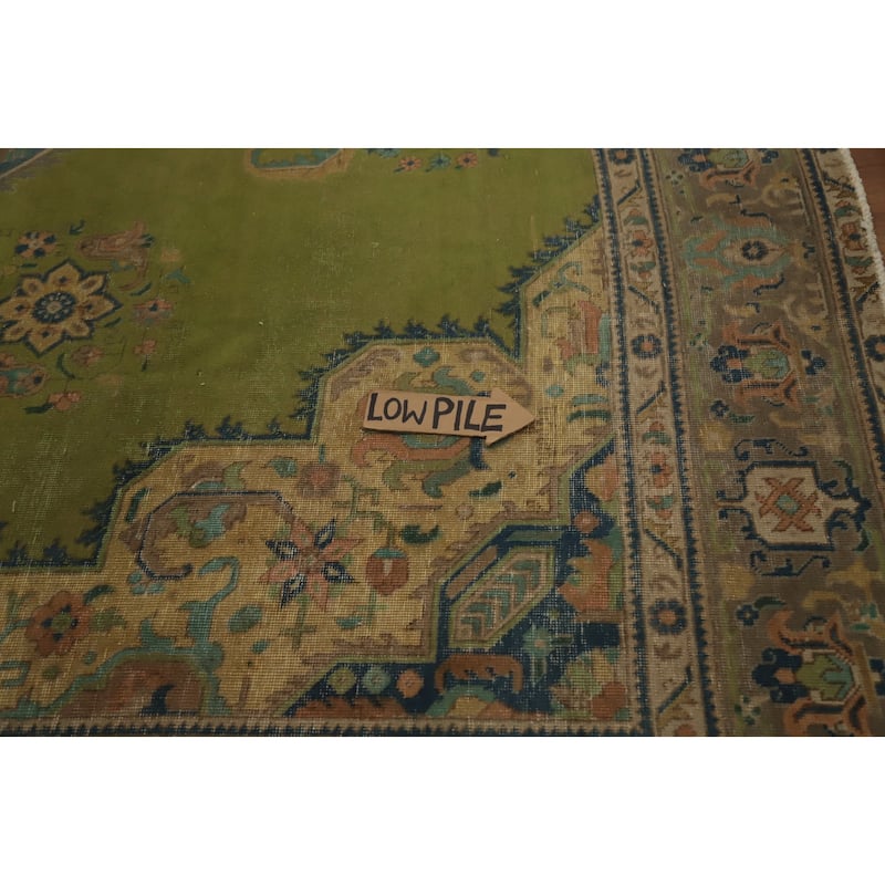 Hand Knotted Oriental 100% Wool Carpet Traditional Medallion Green Tabriz Area Rug - 12' 6'' X 9' 7''