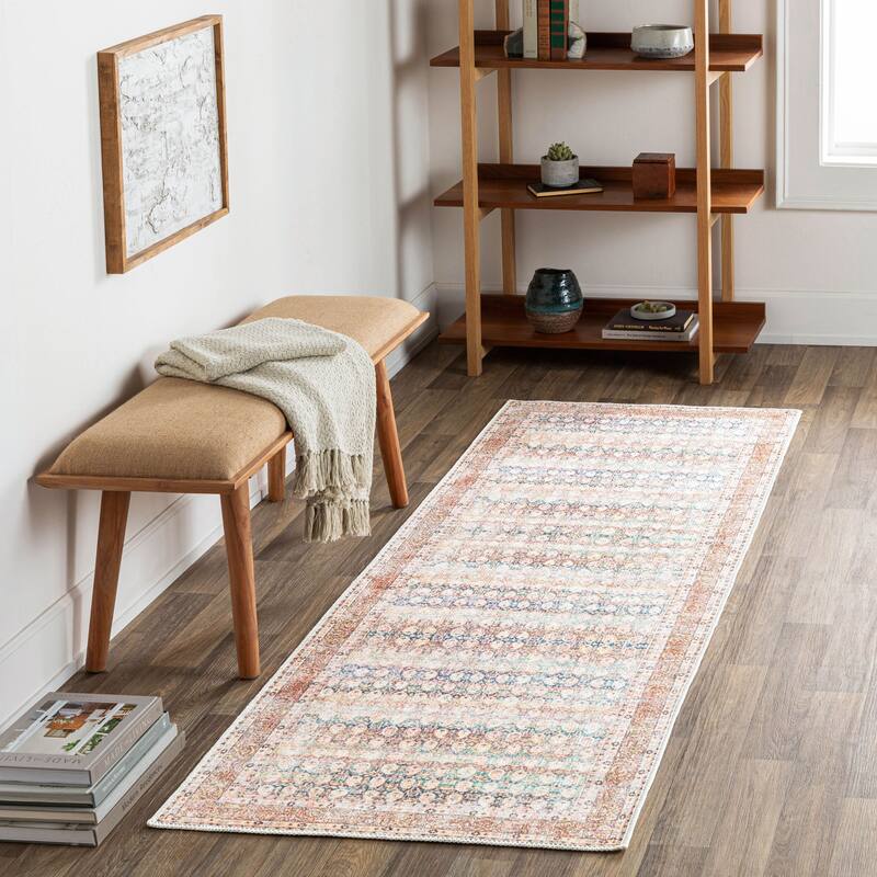 Livabliss Traditional Kemer Floral & Botanical Washable Area Rug - 2'7" x 7'3" - Multi/Khaki