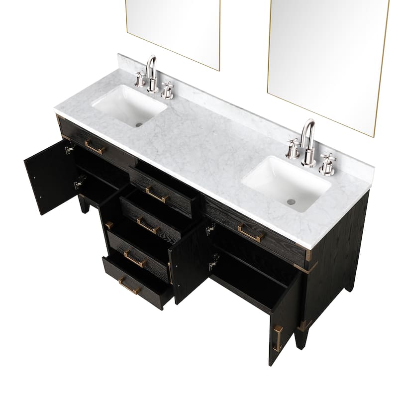 Lexora Laurel Bath Vanity, Carrara Marble Top, Faucet Set, and Mirror
