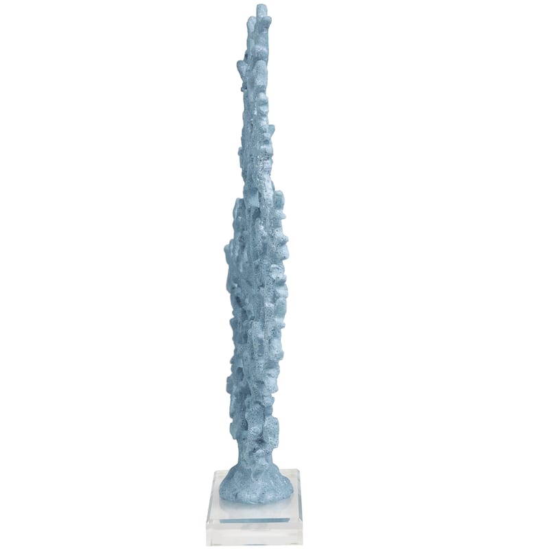 Resin Coral Decorative Sculpture with Clear Resin Base - White or Blue - Roche River Decor
