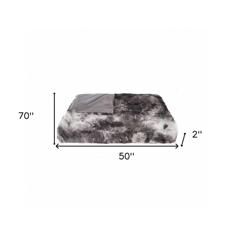 HomeRoots 50" X 70" Dark Gray and Ivory Faux Fur Plush Throw Blanket