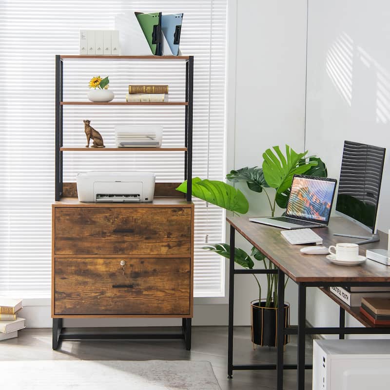 Lateral File Cabinet 4 Tier Tall Storage Bookshelf Display Shelf