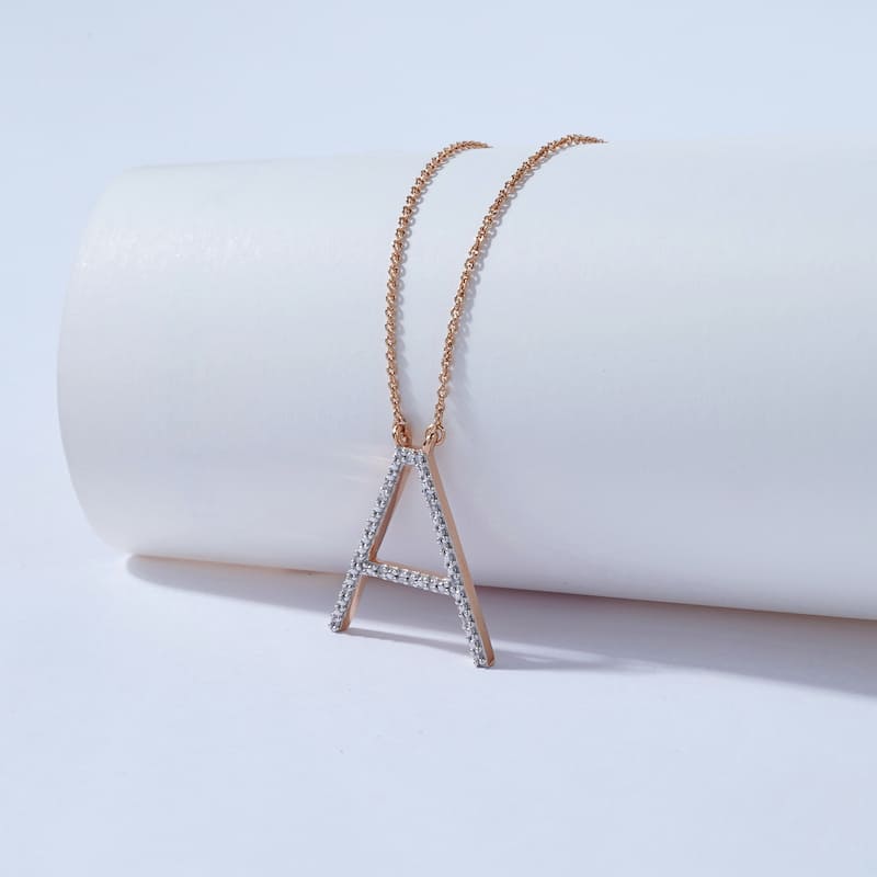1/20ct TDW Diamond Classic Initial Pendant Necklace in Silver for Women - A - Rose
