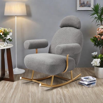 Sherpa Fabric Rocking Chair with Gold Metal Frame and 260lb Capacity