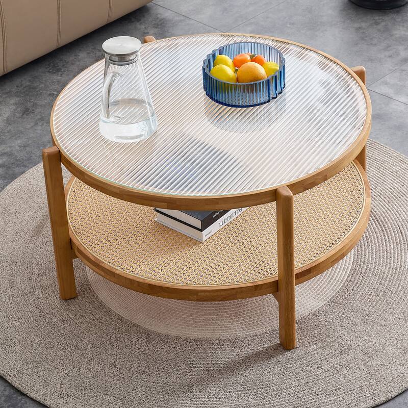 Circular double-layer solid wood tea table