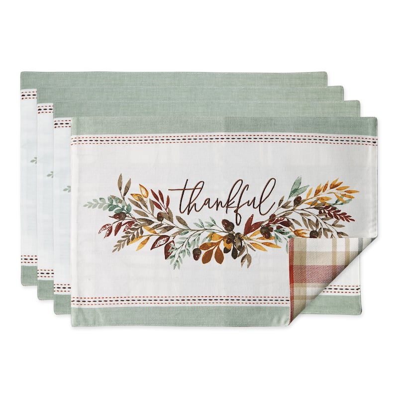 DII Thankful Reversible Embellished Placemat Set, 4 Piece - Thankful